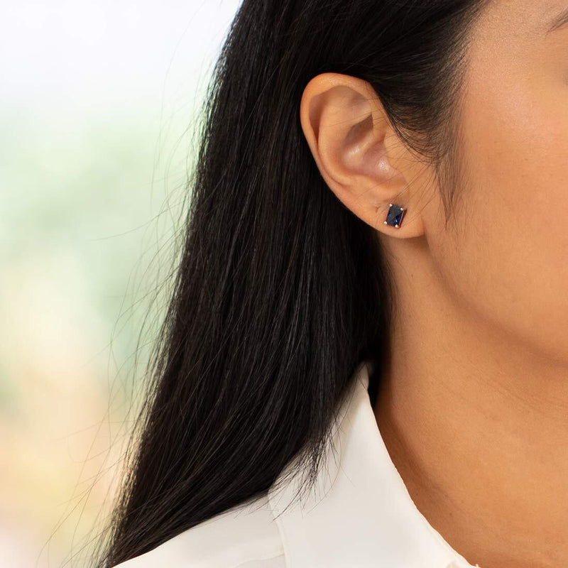 Birthstone Stud Solitaire Radiant Cut 14K Gold Earrings