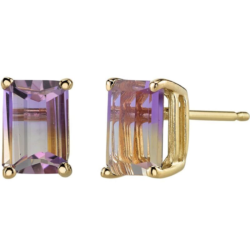 Birthstone Stud Solitaire Radiant Cut 14K Gold Earrings