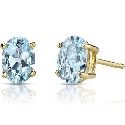 Birthstone Oval Solitaire Stud 14K Gold Earrings