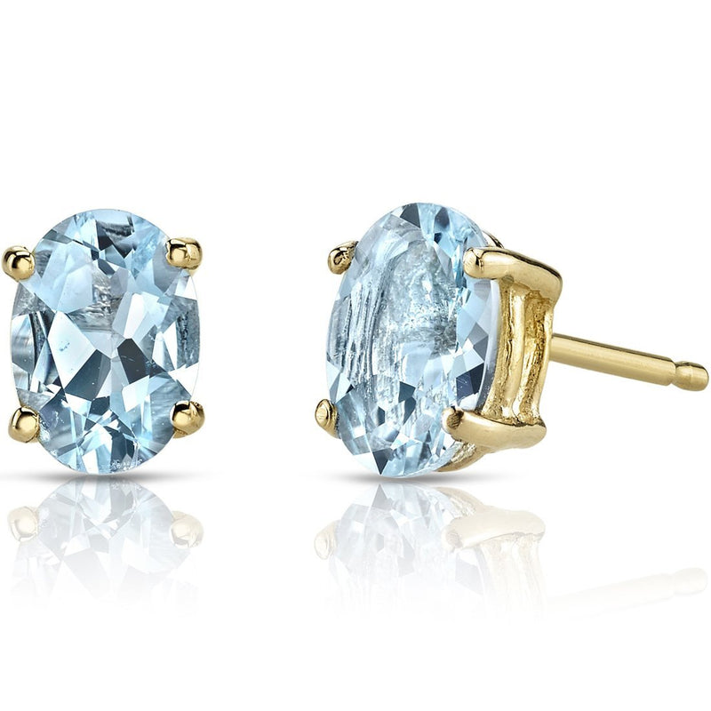 Birthstone Oval Solitaire Stud 14K Gold Earrings