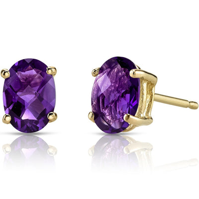 Birthstone Oval Solitaire Stud 14K Gold Earrings