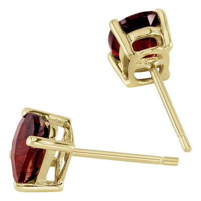 Garnet Stud Earrings 14K Yellow Gold Oval Shape 2 Carats