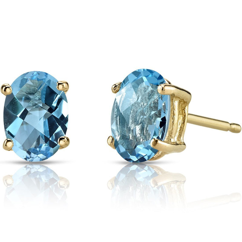 Birthstone Oval Solitaire Stud 14K Gold Earrings