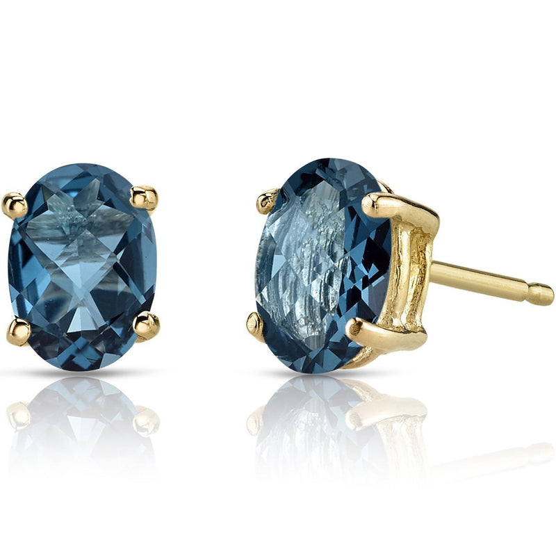 Birthstone Oval Solitaire Stud 14K Gold Earrings