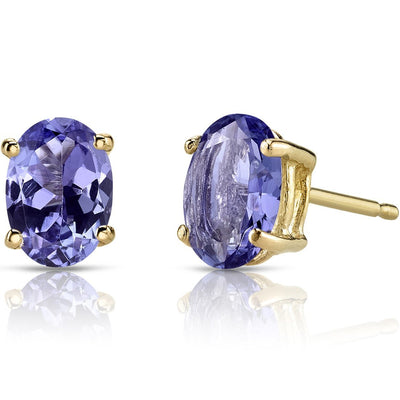 Birthstone Oval Solitaire Stud 14K Gold Earrings