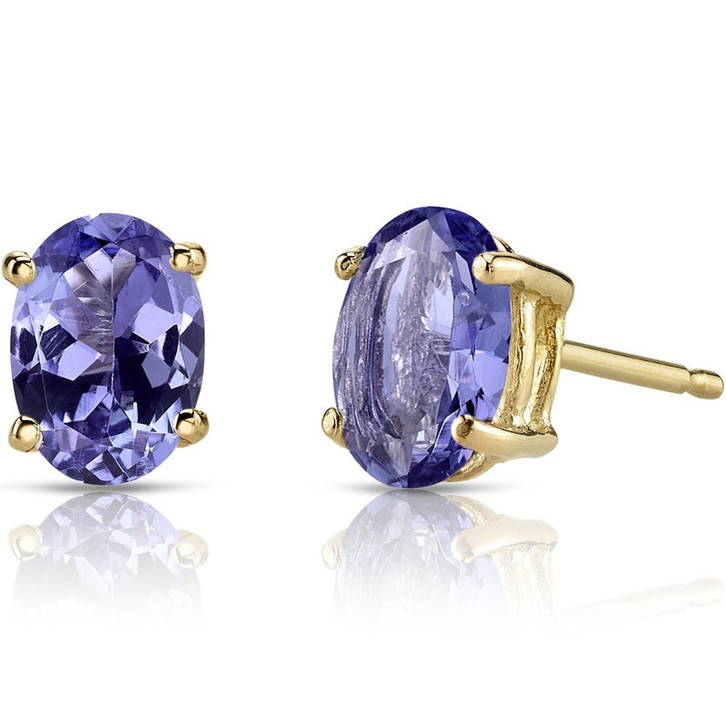 Birthstone Oval Solitaire Stud 14K Gold Earrings