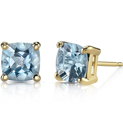 Birthstone Cushion Cut Solitaire Stud 14 Karat Gold Earrings