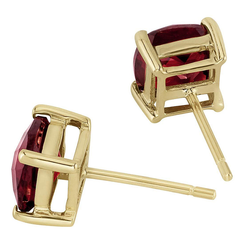 Garnet Stud Earrings 14K Yellow Gold 2.50 Carats Cushion Cut