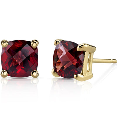 Birthstone Cushion Cut Solitaire Stud 14 Karat Gold Earrings
