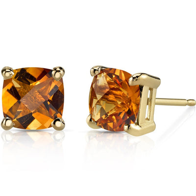 Birthstone Cushion Cut Solitaire Stud 14 Karat Gold Earrings