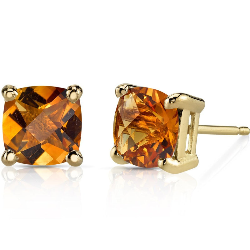 Birthstone Cushion Cut Solitaire Stud 14 Karat Gold Earrings