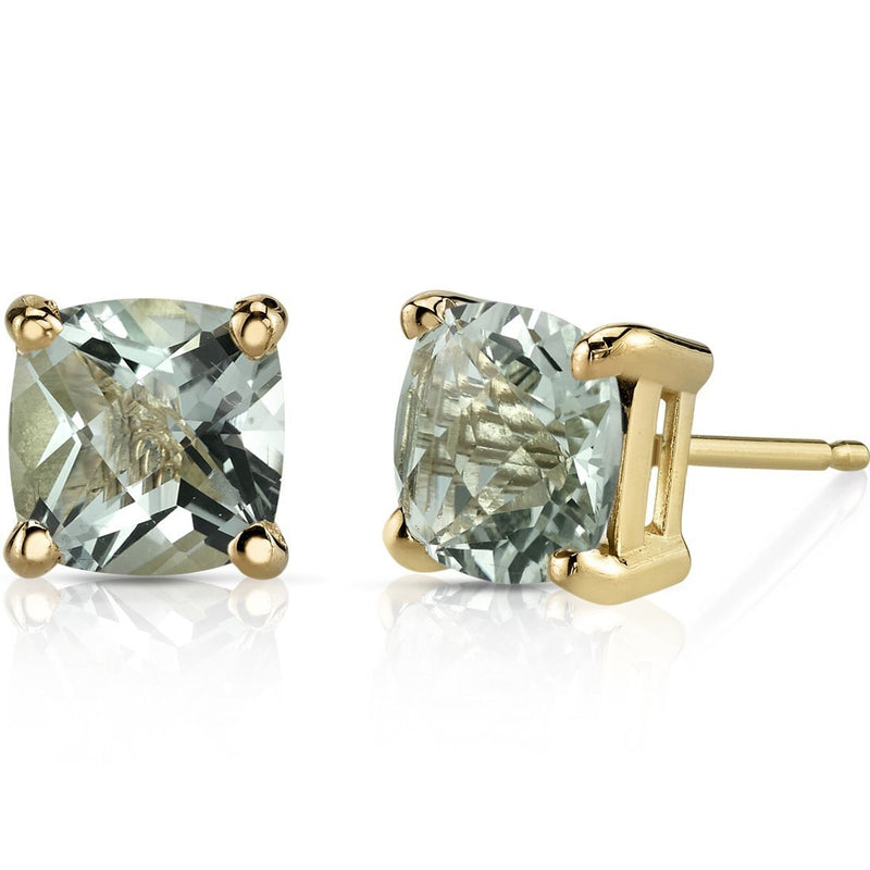 Birthstone Cushion Cut Solitaire Stud 14 Karat Gold Earrings