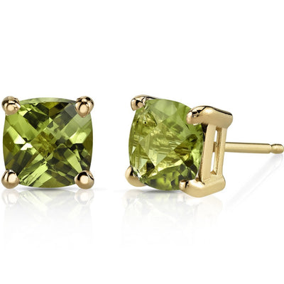 Birthstone Cushion Cut Solitaire Stud 14 Karat Gold Earrings