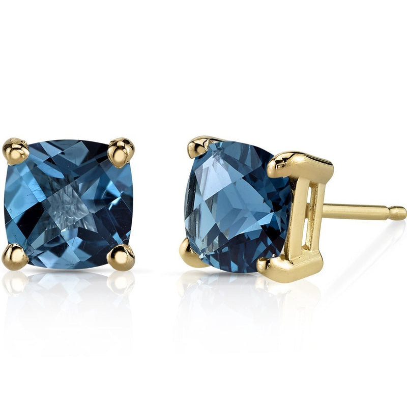 Birthstone Cushion Cut Solitaire Stud 14 Karat Gold Earrings