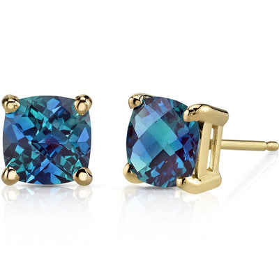 Birthstone Cushion Cut Solitaire Stud 14 Karat Gold Earrings