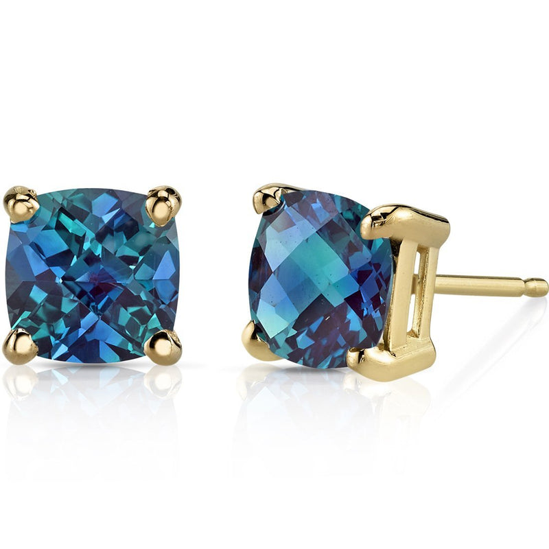 Birthstone Cushion Cut Solitaire Stud 14 Karat Gold Earrings
