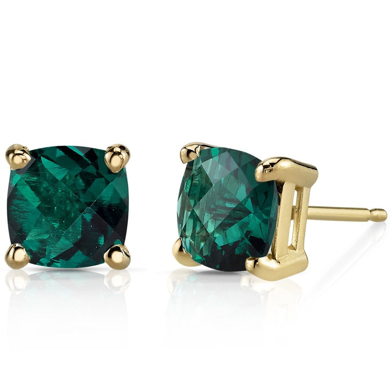 Birthstone Cushion Cut Solitaire Stud 14 Karat Gold Earrings
