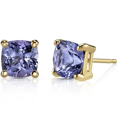 Birthstone Cushion Cut Solitaire Stud 14 Karat Gold Earrings