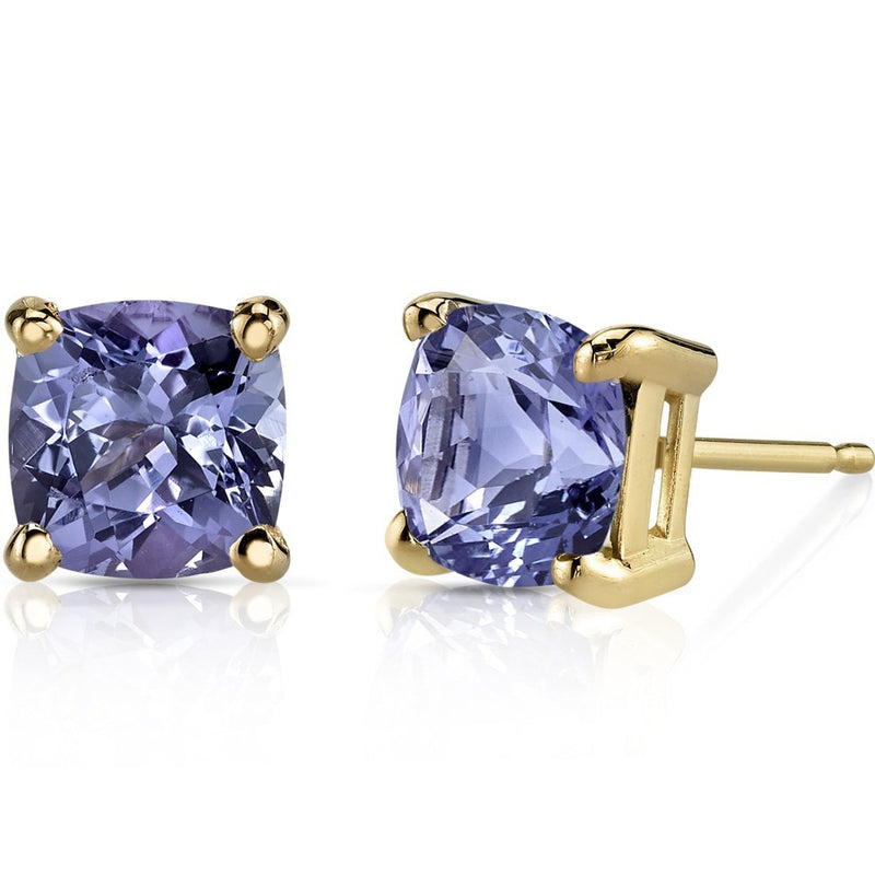 Birthstone Cushion Cut Solitaire Stud 14 Karat Gold Earrings