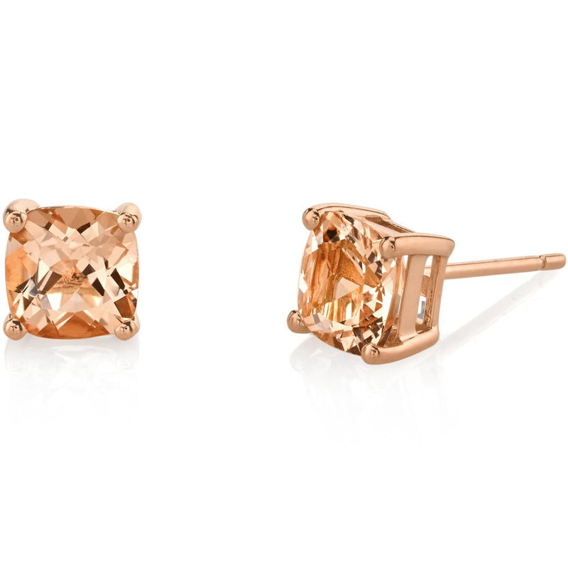 Birthstone Cushion Cut Solitaire Stud 14 Karat Gold Earrings