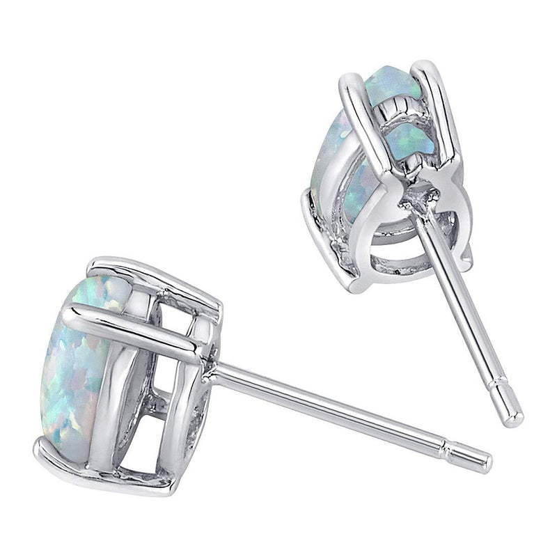 14K White Gold Pear Shape Created Opal Stud Earrings