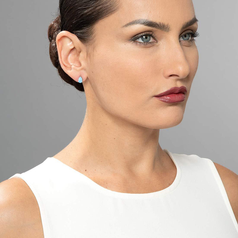 14K White Gold Pear Shape Created Opal Stud Earrings