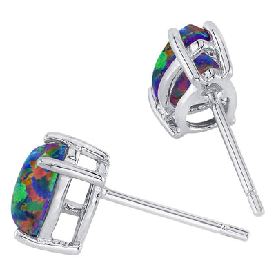 14K White Gold Pear Shape Created Black Opal Stud Earrings