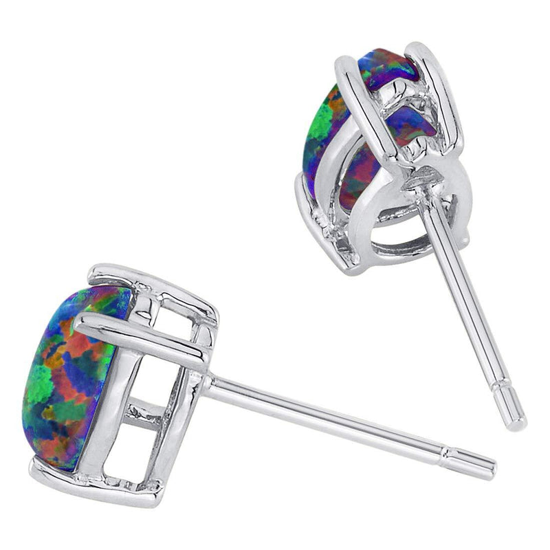 14K White Gold Pear Shape Created Black Opal Stud Earrings