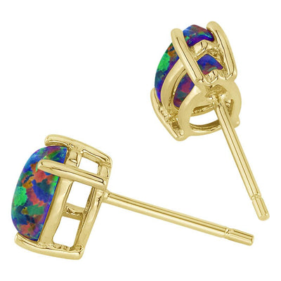 Pear Shape Black Opal Stud Earrings 14K Yellow Gold 1 Carat