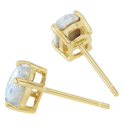 Opal Stud Earrings 14K Yellow Gold Oval Shape 1 Carat