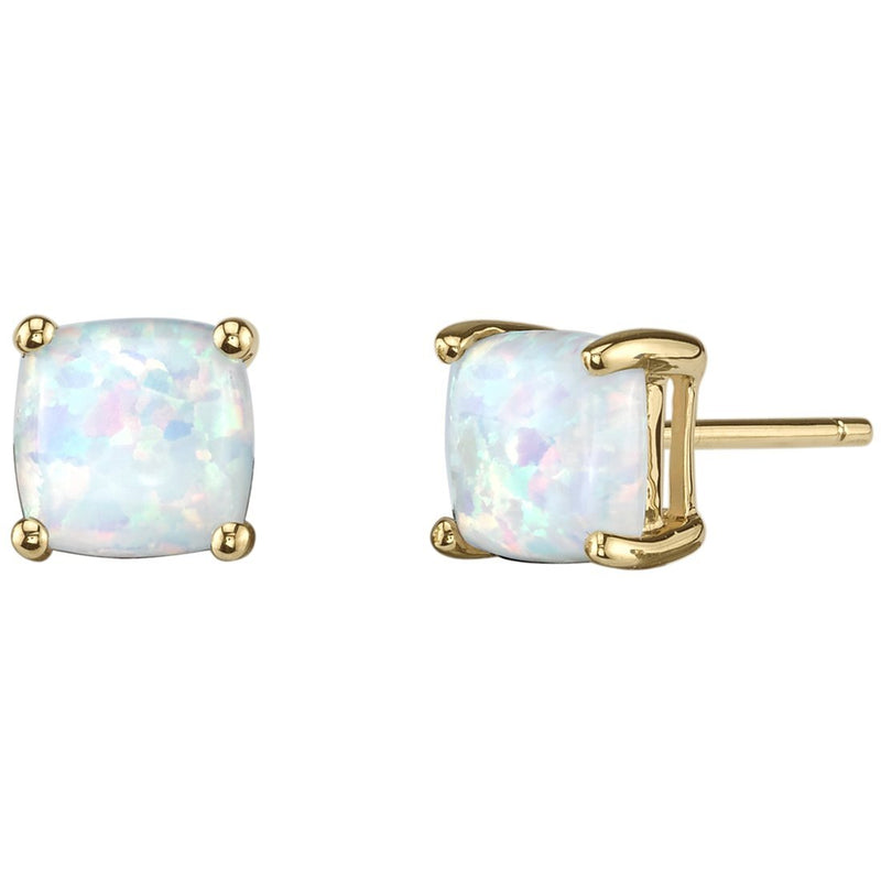 Birthstone Cushion Cut Solitaire Stud 14 Karat Gold Earrings