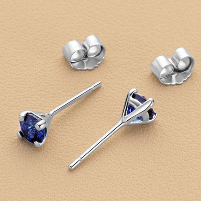 Blue Sapphire Petite Solitaire Stud Earrings 14K White Gold