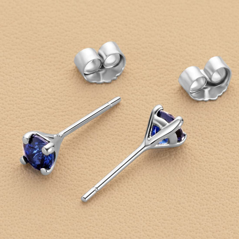 Blue Sapphire Petite Solitaire Stud Earrings 14K White Gold