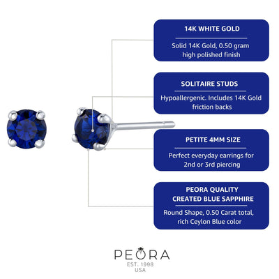 Blue Sapphire Petite Solitaire Stud Earrings 14K White Gold