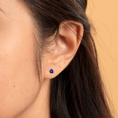 Blue Sapphire Petite Solitaire Stud Earrings 14K White Gold
