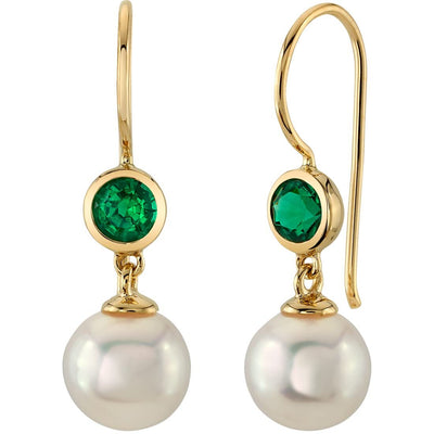 Freshwater Cultured 8mm White Pearl and Gemstone 14K Gold Earrings