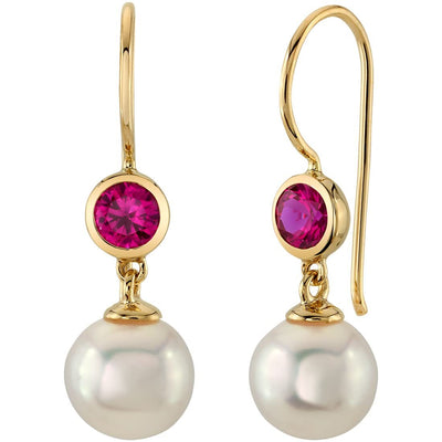 Freshwater Cultured 8mm White Pearl and Gemstone 14K Gold Earrings