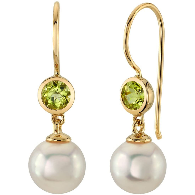 Freshwater Cultured 8mm White Pearl and Gemstone 14K Gold Earrings