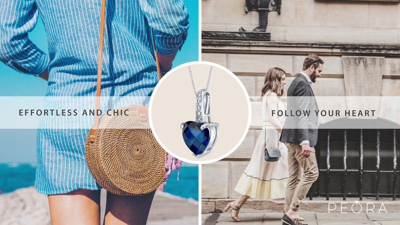 Heart Shape Swiss Blue Topaz and Diamond Pendant Necklace 14K White Gold 2.50 Carats