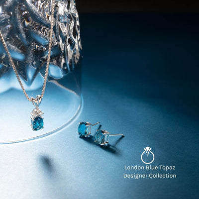 London Blue Topaz and Diamond Pendant Necklace 14K White Gold 1.99 Carats Pear Shape