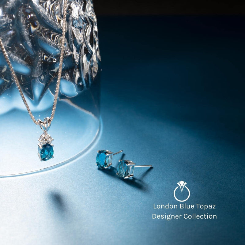 London Blue Topaz and Diamond Pendant Necklace 14K White Gold 1.99 Carats Pear Shape
