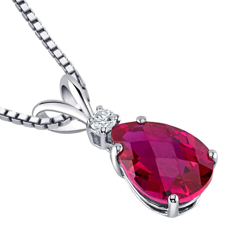 Ruby and Diamond Pendant Necklace 14K White Gold 2.49 Carats Pear Shape