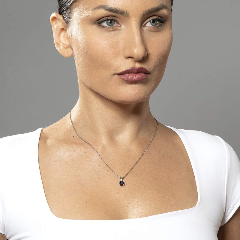 Alexandrite and Diamond Pendant Necklace 14K White Gold 1.25 Carats Round