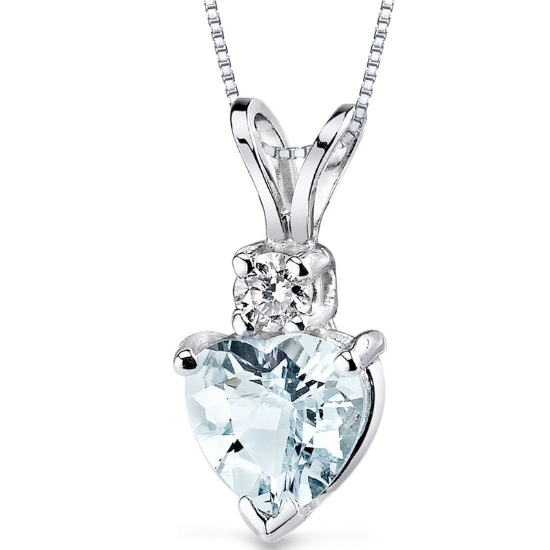 Aquamarine and Diamond Pendant Necklace 14K White Gold 0.70 Carat Heart Shape