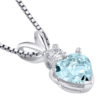 Aquamarine and Diamond Pendant Necklace 14K White Gold 0.70 Carat Heart Shape