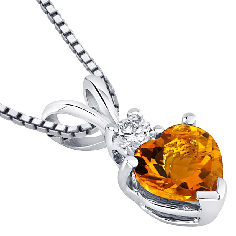 Citrine and Diamond Pendant Necklace 14K White Gold 0.70 Carat Heart Shape