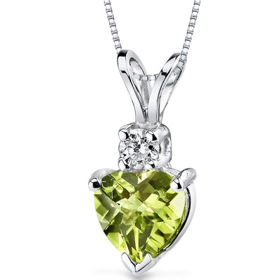 Peridot and Diamond Pendant Necklace 14K White Gold 0.86 Carat Heart Shape