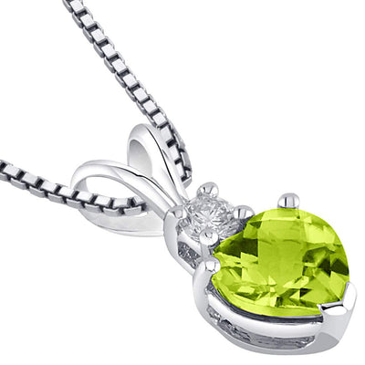 Peridot and Diamond Pendant Necklace 14K White Gold 0.86 Carat Heart Shape
