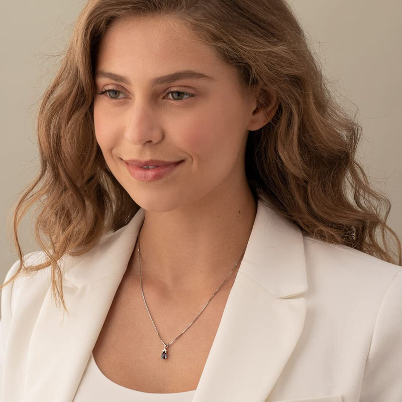 Alexandrite and Diamond Pendant Necklace 14K White Gold 1 Carat Pear Shape