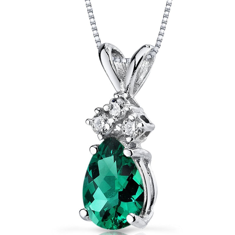 Emerald and Diamond Pendant Necklace 14K White Gold 0.60 Carat Pear Shape